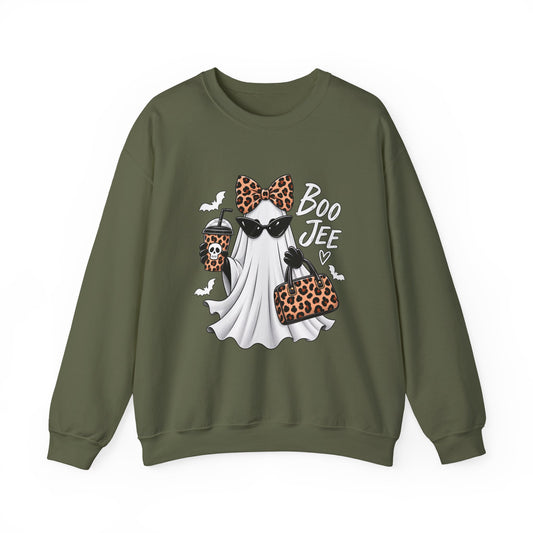 🔥 Boo Jee Leopard Ghost Halloween Graphic Crewneck Sweatshirt