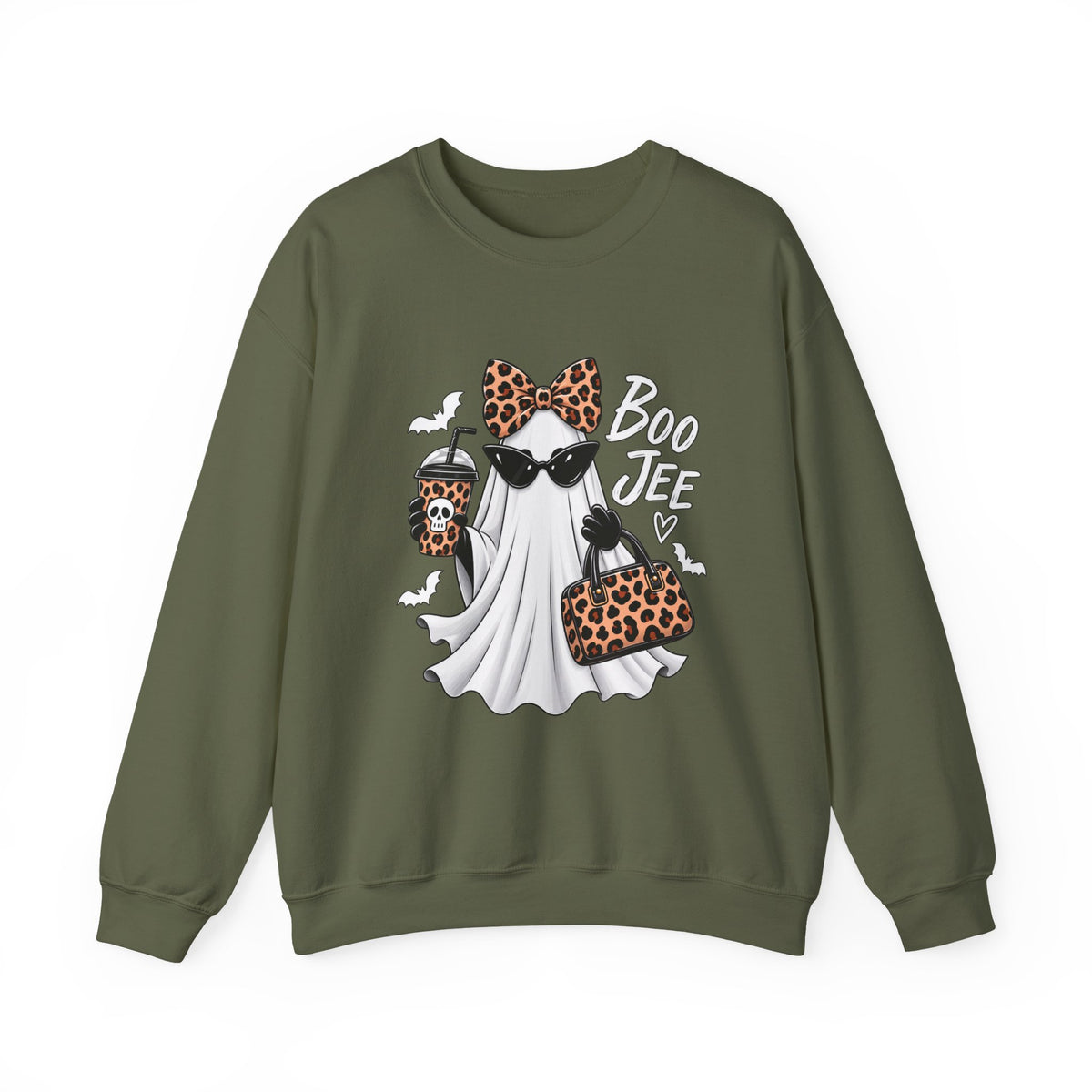 🔥 Boo Jee Leopard Ghost Halloween Graphic Crewneck Sweatshirt