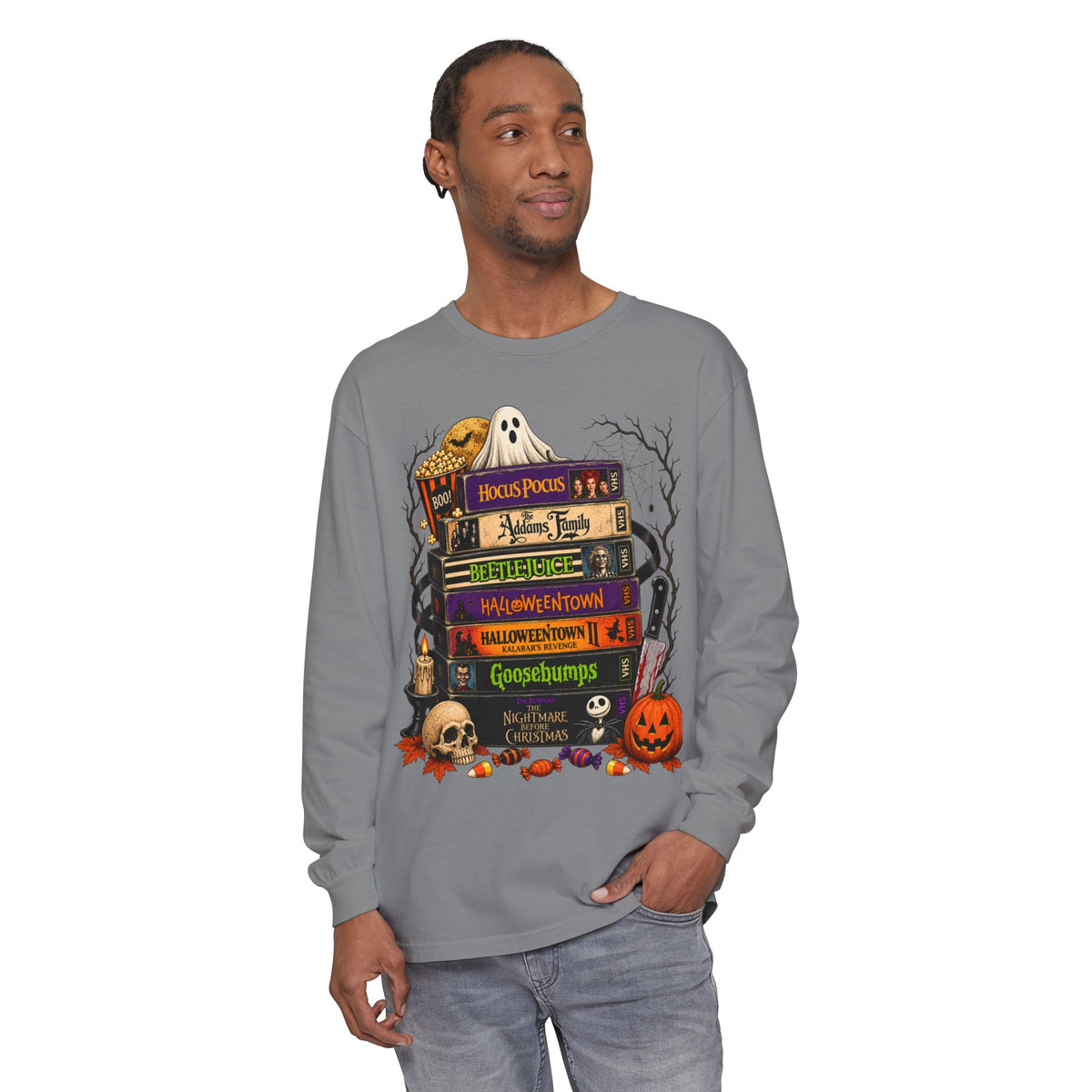 Halloween Horror Book Stack Long Sleeve Tee