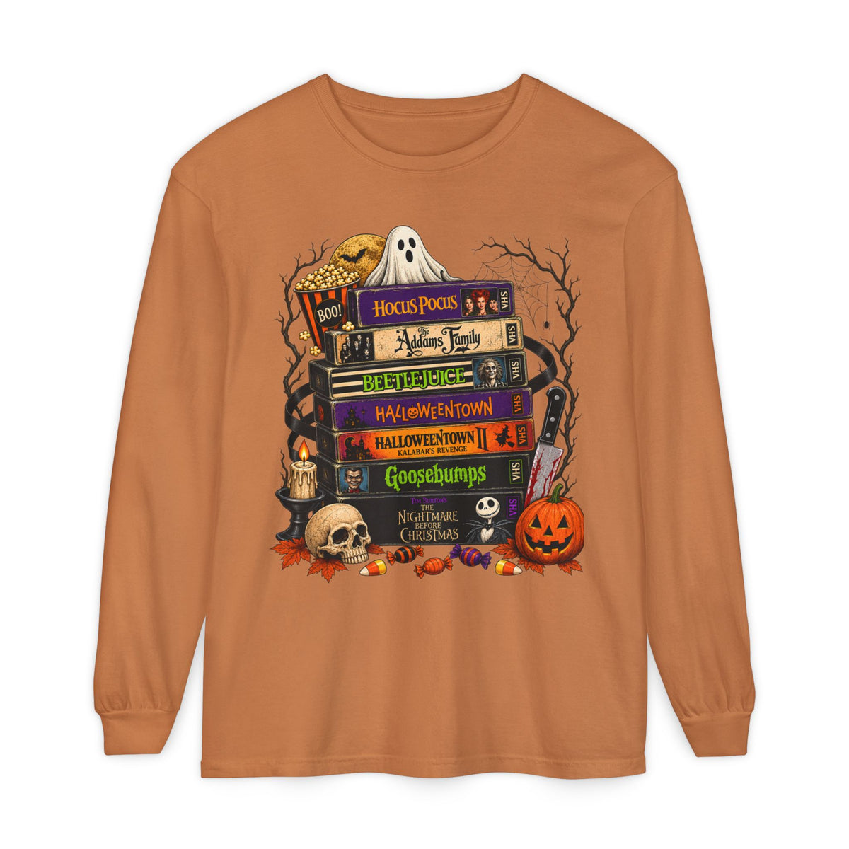 Halloween Horror Book Stack Long Sleeve Tee