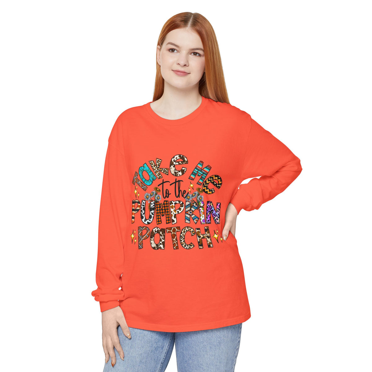 Long Sleeve Tee — "Take Me to the Pumpkin Patch" Fall Graphic