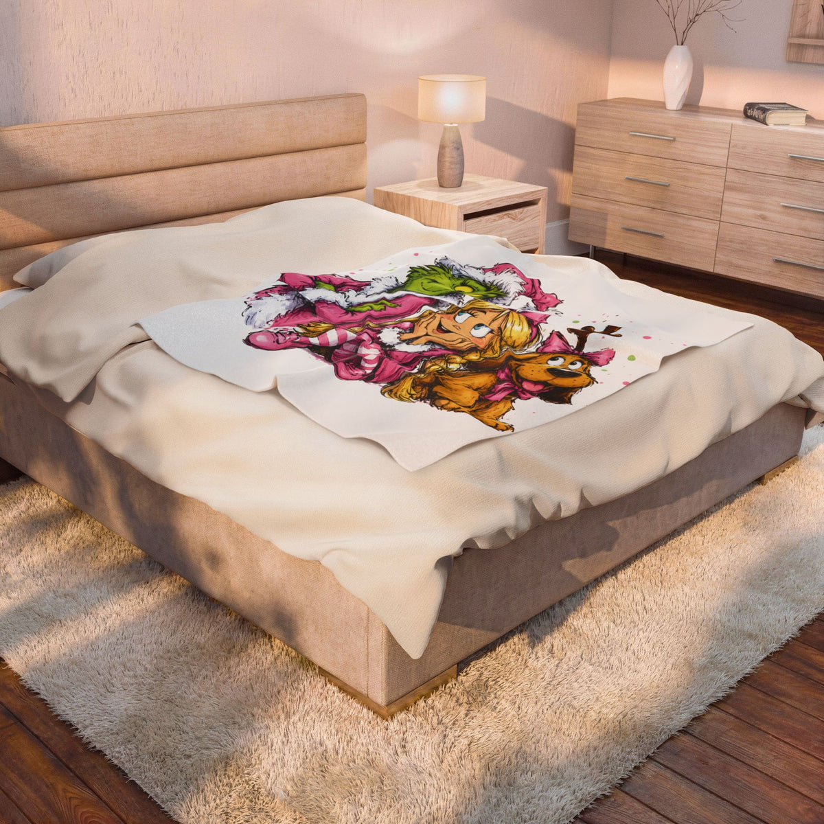 Grinch Family Christmas Velveteen Plush Blanket — Cozy Holiday Kids Throw