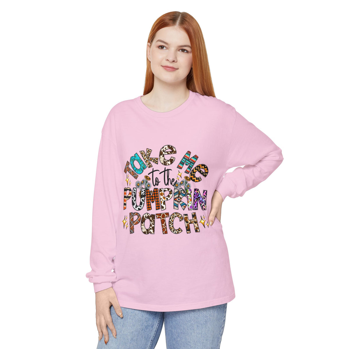 Long Sleeve Tee — "Take Me to the Pumpkin Patch" Fall Graphic