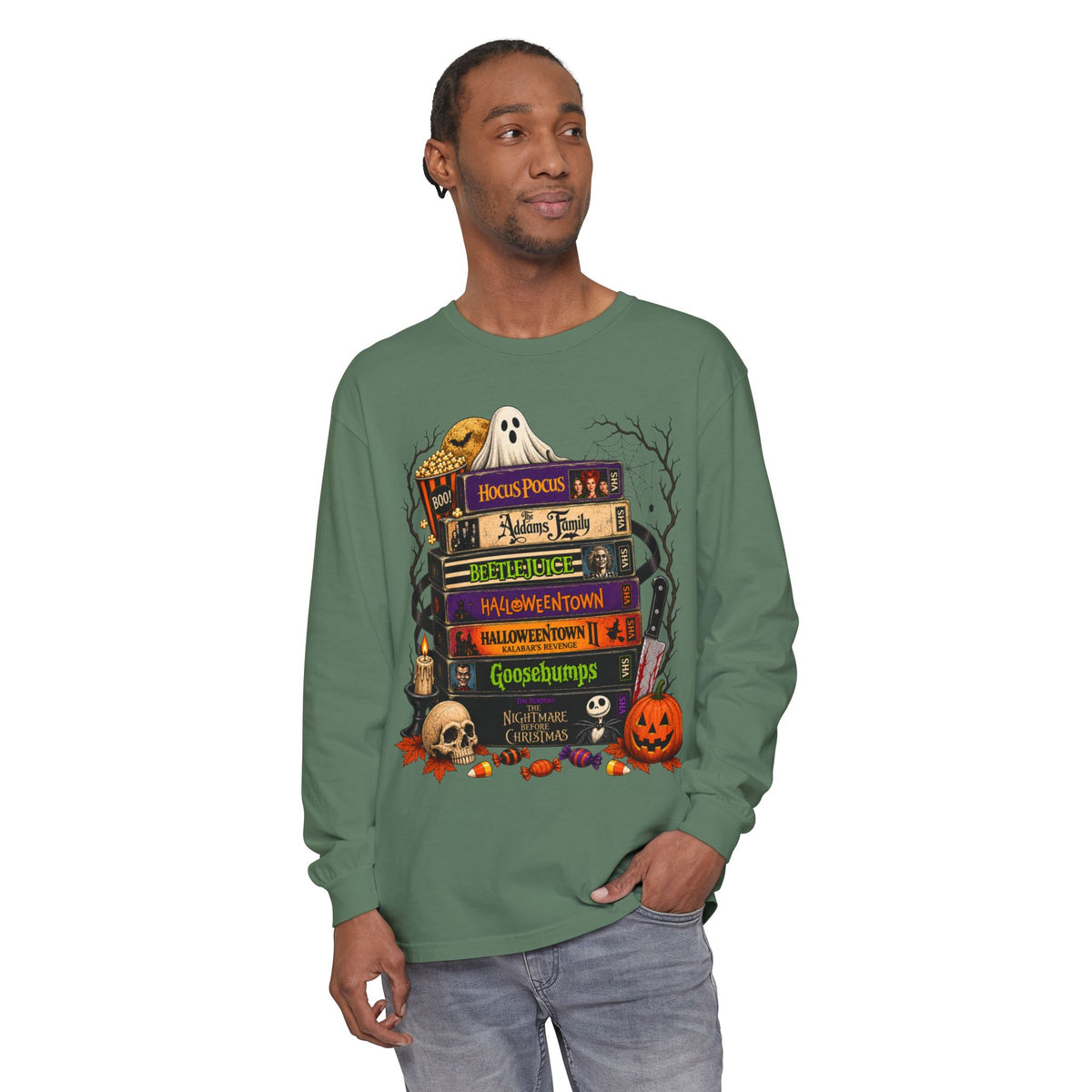 Halloween Horror Book Stack Long Sleeve Tee