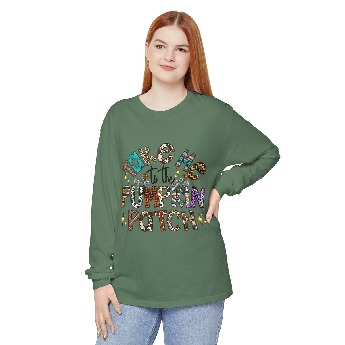 Long Sleeve Tee — "Take Me to the Pumpkin Patch" Fall Graphic