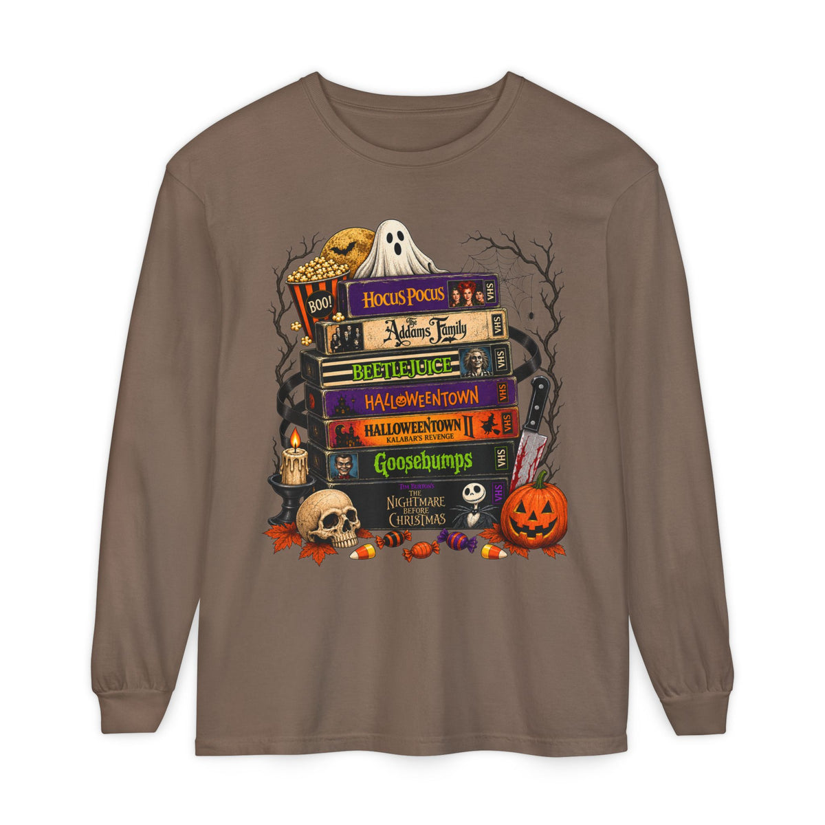 Halloween Horror Book Stack Long Sleeve Tee