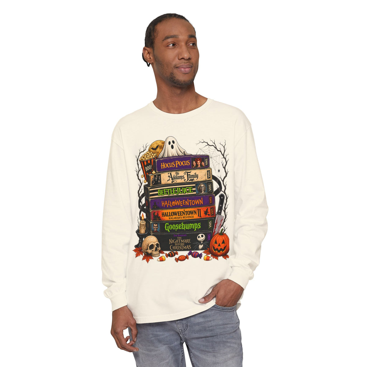 Halloween Horror Book Stack Long Sleeve Tee