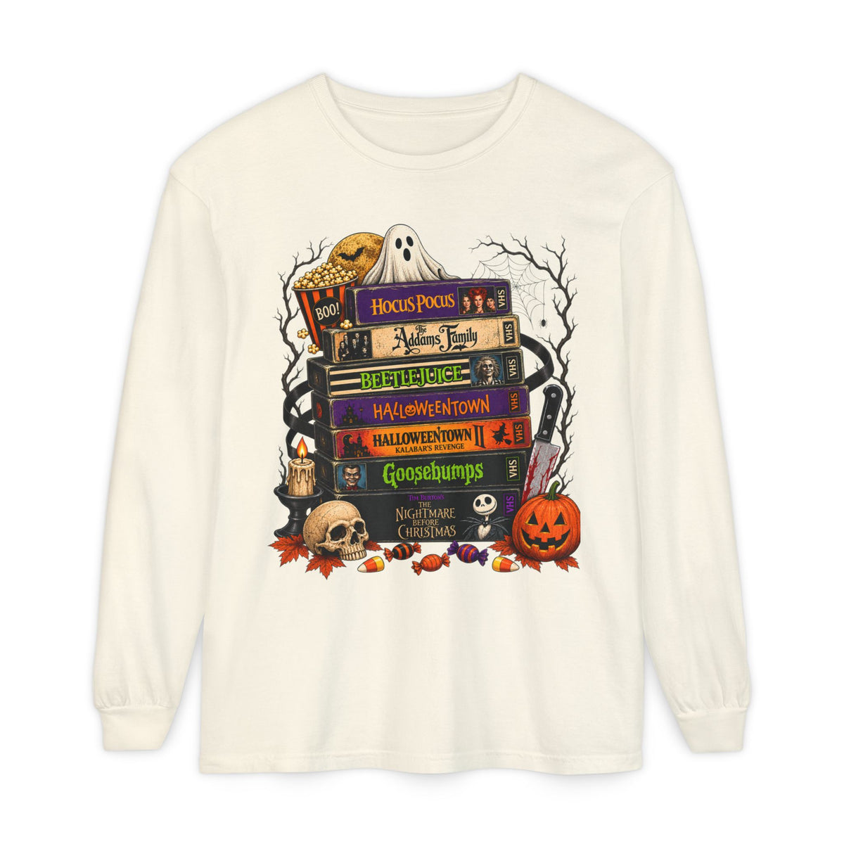 Halloween Horror Book Stack Long Sleeve Tee