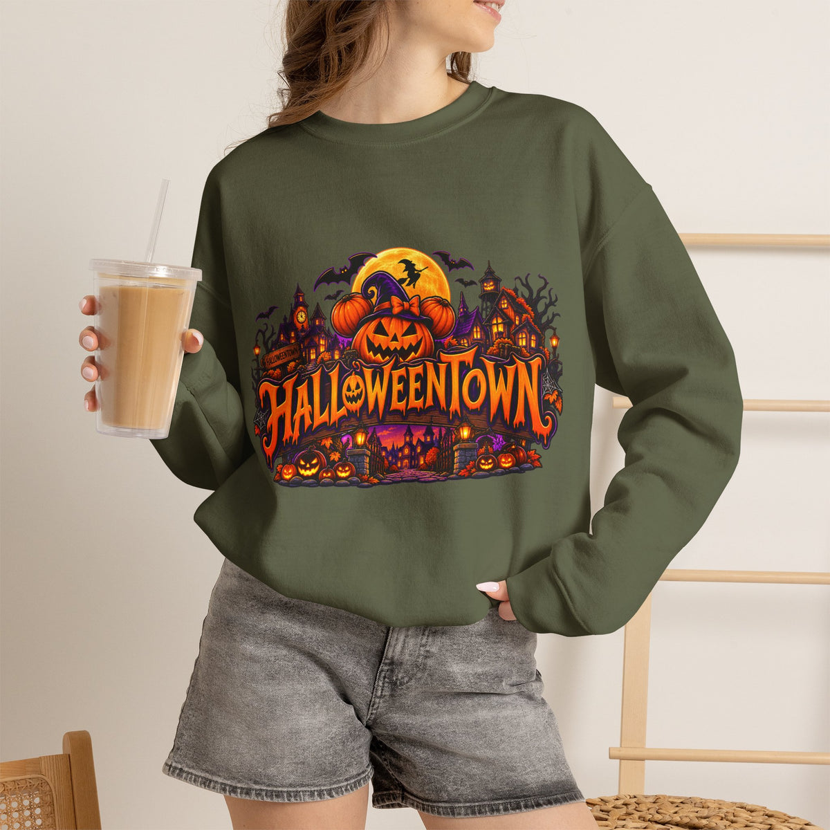 Halloween Town Pumpkin Graphic Sweatshirt – Spooky Fall Crewneck