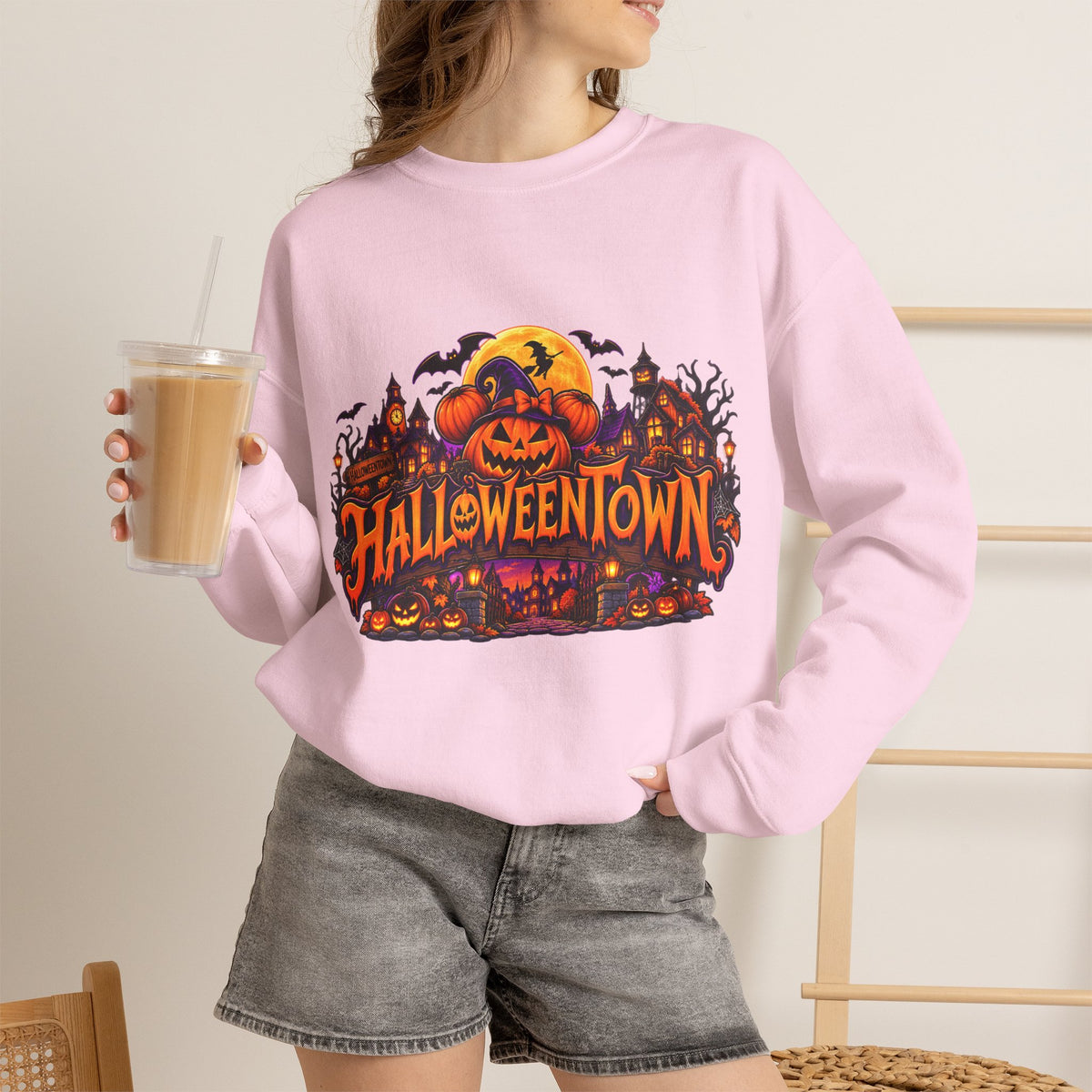 Halloween Town Pumpkin Graphic Sweatshirt – Spooky Fall Crewneck