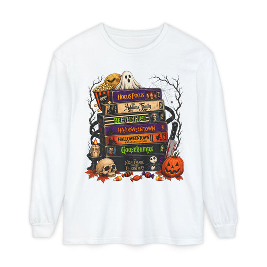 Halloween Horror Book Stack Long Sleeve Tee