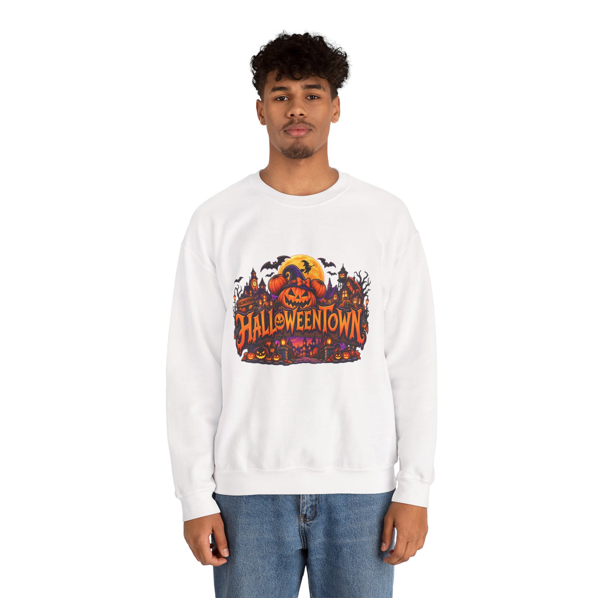 Halloween Town Pumpkin Graphic Sweatshirt – Spooky Fall Crewneck