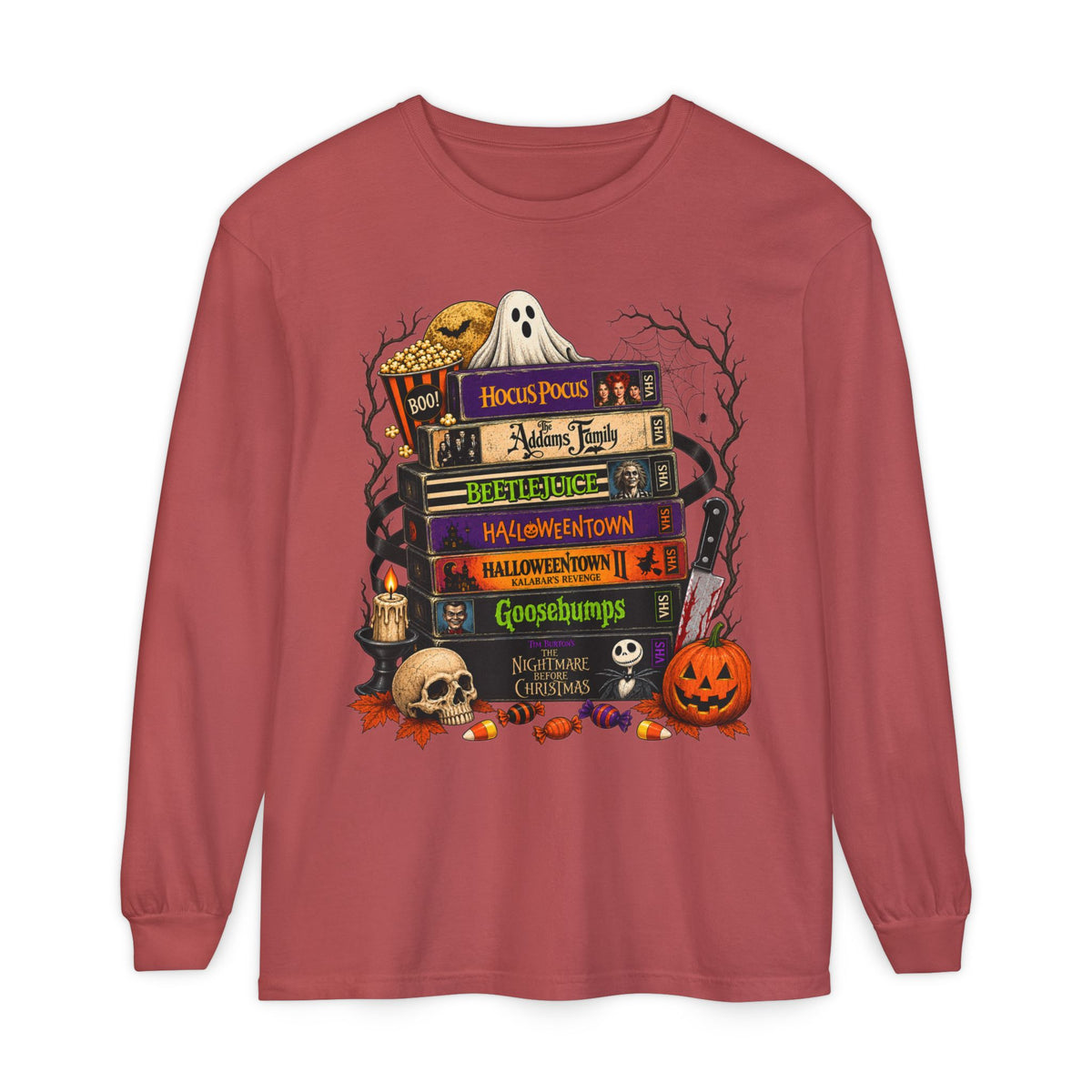 Halloween Horror Book Stack Long Sleeve Tee