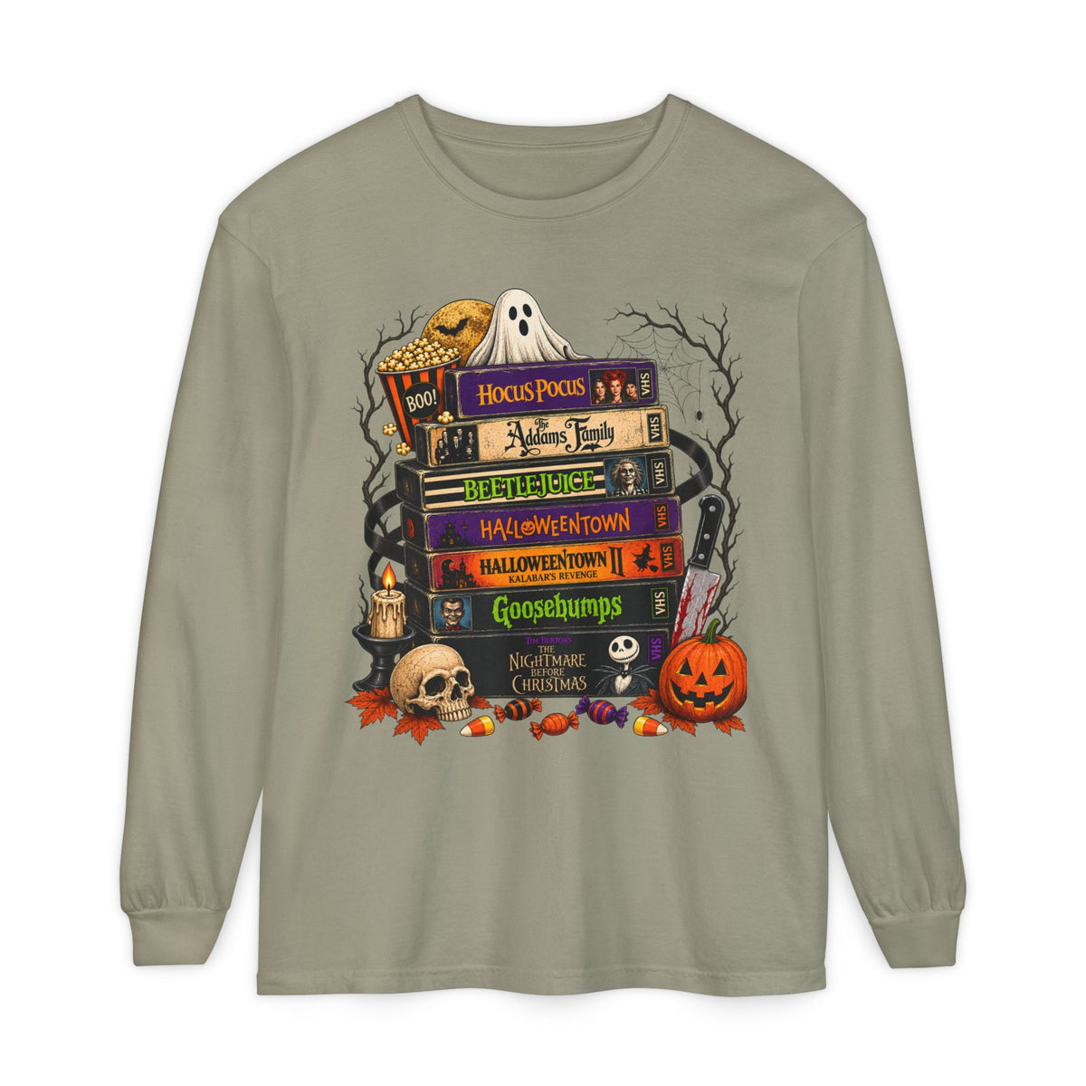 Halloween Horror Book Stack Long Sleeve Tee