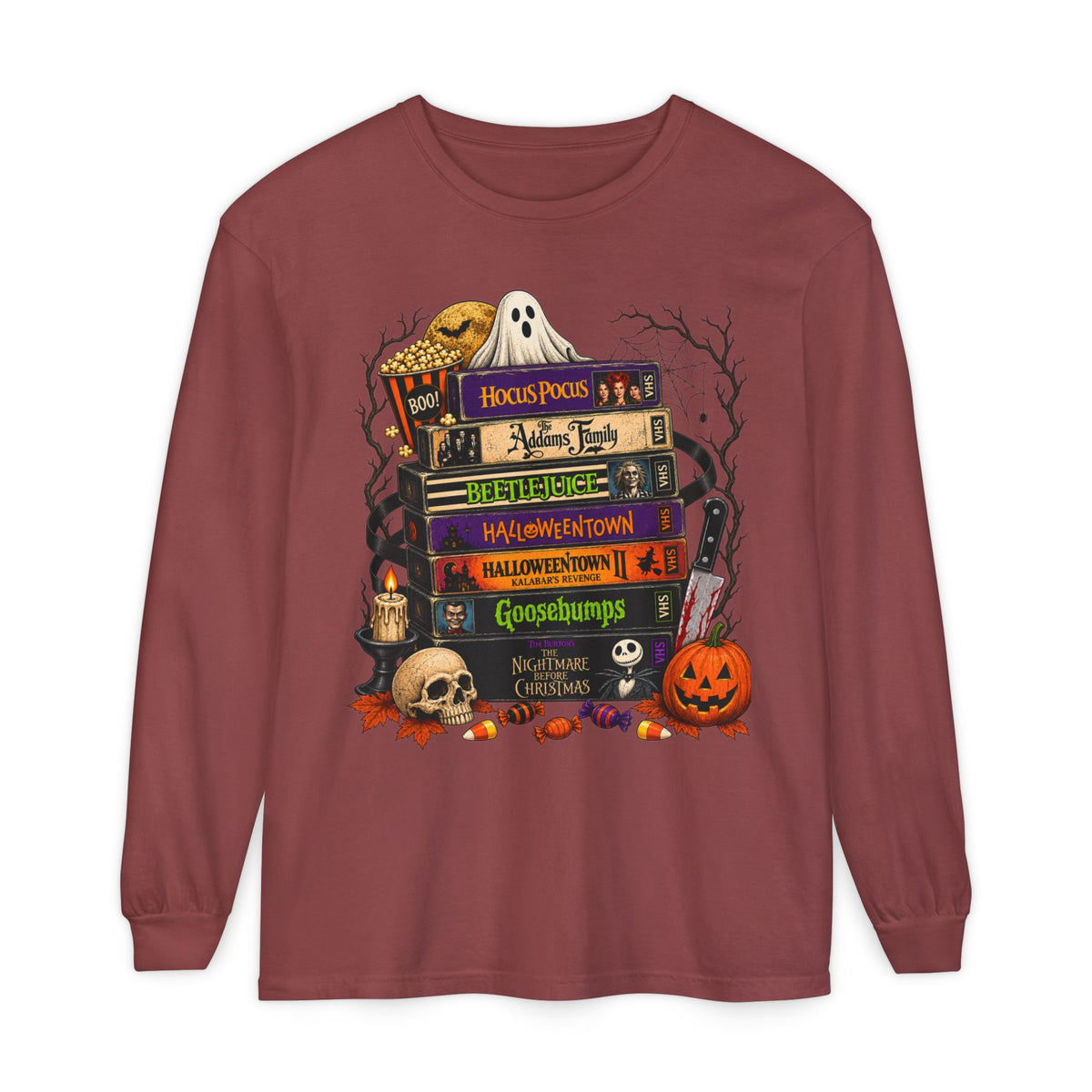 Halloween Horror Book Stack Long Sleeve Tee