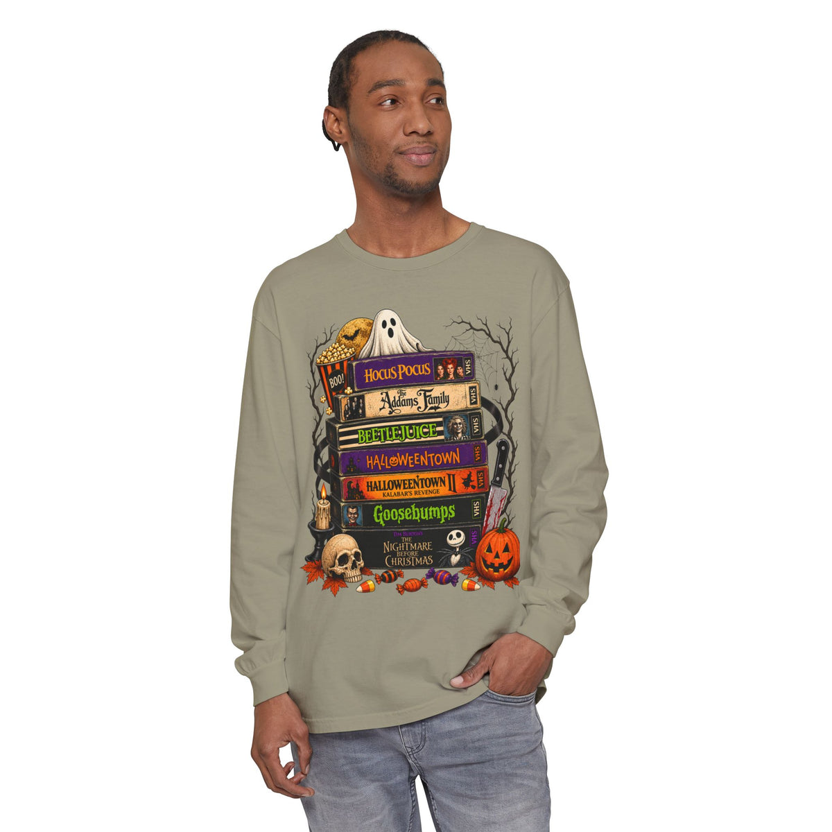 Halloween Horror Book Stack Long Sleeve Tee