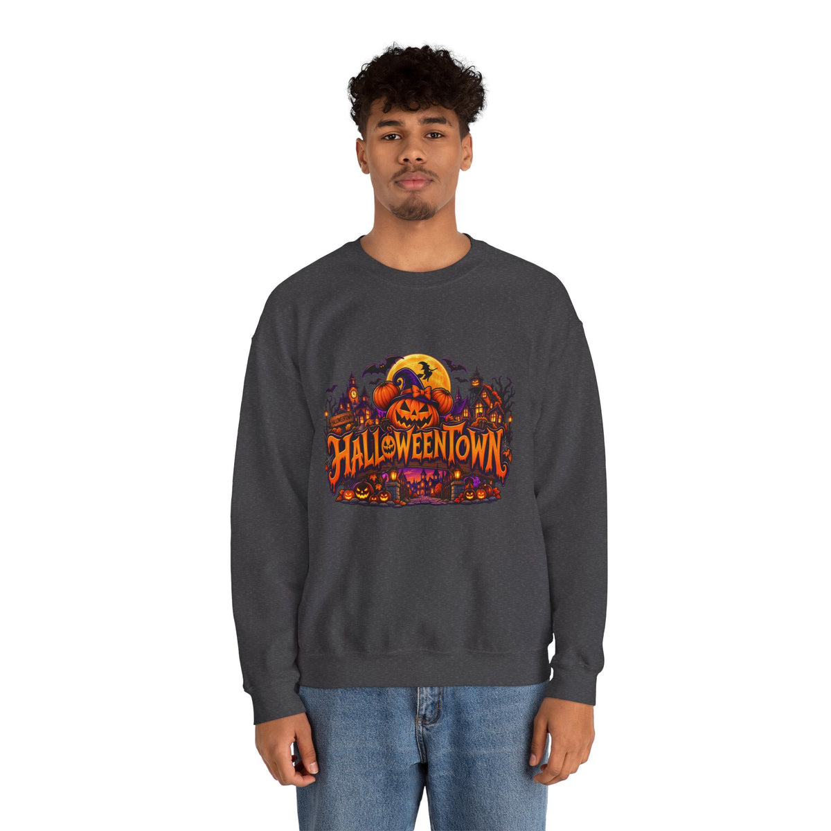 Halloween Town Pumpkin Graphic Sweatshirt – Spooky Fall Crewneck