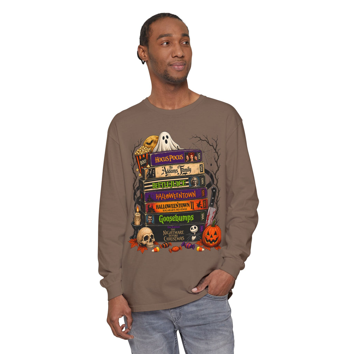 Halloween Horror Book Stack Long Sleeve Tee